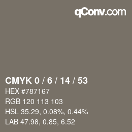 カラーコード: CMYK 0 / 6 / 14 / 53 | qconv.com