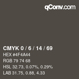 カラーコード: CMYK 0 / 6 / 14 / 69 | qconv.com