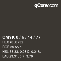 カラーコード: CMYK 0 / 6 / 14 / 77 | qconv.com