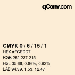 カラーコード: CMYK 0 / 6 / 15 / 1 | qconv.com