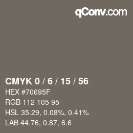 Farbcode: CMYK 0 / 6 / 15 / 56 | qconv.com