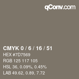 カラーコード: CMYK 0 / 6 / 16 / 51 | qconv.com