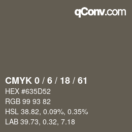 Code couleur: CMYK 0 / 6 / 18 / 61 | qconv.com