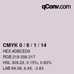 カラーコード: CMYK 0 / 6 / 1 / 14 | qconv.com