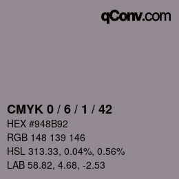 カラーコード: CMYK 0 / 6 / 1 / 42 | qconv.com