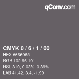 カラーコード: CMYK 0 / 6 / 1 / 60 | qconv.com