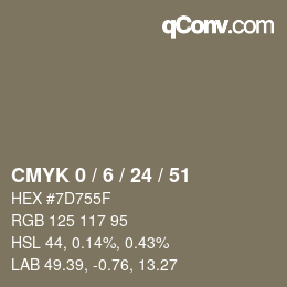 カラーコード: CMYK 0 / 6 / 24 / 51 | qconv.com
