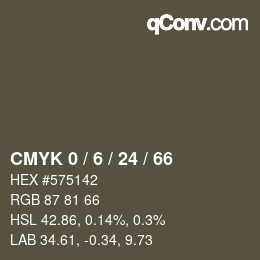 カラーコード: CMYK 0 / 6 / 24 / 66 | qconv.com