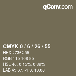 カラーコード: CMYK 0 / 6 / 26 / 55 | qconv.com