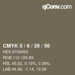カラーコード: CMYK 0 / 6 / 26 / 56 | qconv.com