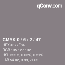 Código de color: CMYK 0 / 6 / 2 / 47 | qconv.com