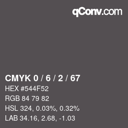 カラーコード: CMYK 0 / 6 / 2 / 67 | qconv.com