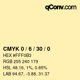 カラーコード: CMYK 0 / 6 / 30 / 0 | qconv.com