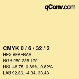 カラーコード: CMYK 0 / 6 / 32 / 2 | qconv.com