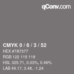 カラーコード: CMYK 0 / 6 / 3 / 52 | qconv.com