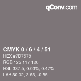 Código de color: CMYK 0 / 6 / 4 / 51 | qconv.com