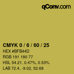 カラーコード: CMYK 0 / 6 / 60 / 25 | qconv.com