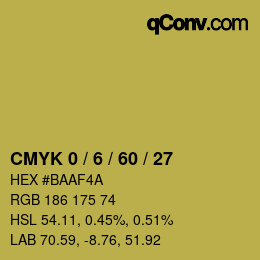 カラーコード: CMYK 0 / 6 / 60 / 27 | qconv.com
