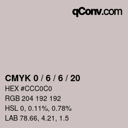 カラーコード: CMYK 0 / 6 / 6 / 20 | qconv.com