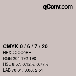 カラーコード: CMYK 0 / 6 / 7 / 20 | qconv.com