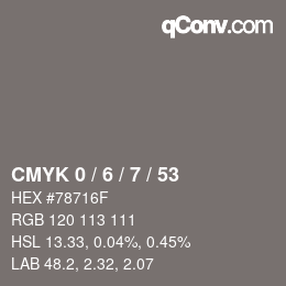 カラーコード: CMYK 0 / 6 / 7 / 53 | qconv.com