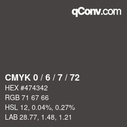 Color code: CMYK 0 / 6 / 7 / 72 | qconv.com