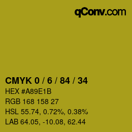 カラーコード: CMYK 0 / 6 / 84 / 34 | qconv.com