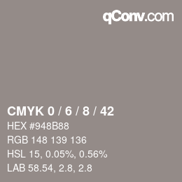 カラーコード: CMYK 0 / 6 / 8 / 42 | qconv.com