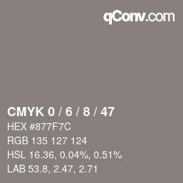 カラーコード: CMYK 0 / 6 / 8 / 47 | qconv.com