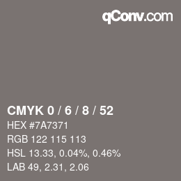 カラーコード: CMYK 0 / 6 / 8 / 52 | qconv.com