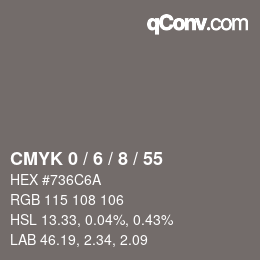カラーコード: CMYK 0 / 6 / 8 / 55 | qconv.com