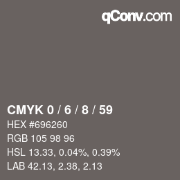 カラーコード: CMYK 0 / 6 / 8 / 59 | qconv.com