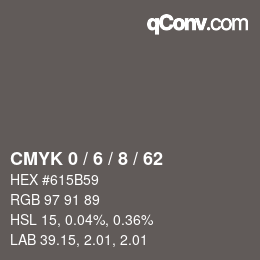 カラーコード: CMYK 0 / 6 / 8 / 62 | qconv.com