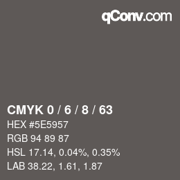 Color code: CMYK 0 / 6 / 8 / 63 | qconv.com