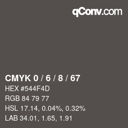 カラーコード: CMYK 0 / 6 / 8 / 67 | qconv.com