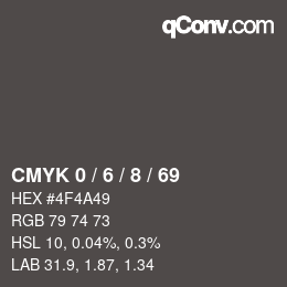 颜色代码: CMYK 0 / 6 / 8 / 69 | qconv.com