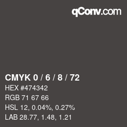 Color code: CMYK 0 / 6 / 8 / 72 | qconv.com