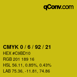 カラーコード: CMYK 0 / 6 / 92 / 21 | qconv.com