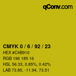 カラーコード: CMYK 0 / 6 / 92 / 23 | qconv.com