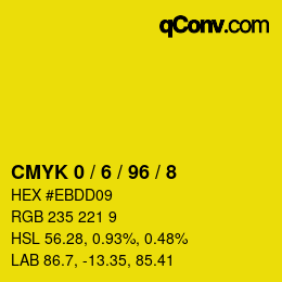 颜色代码: CMYK 0 / 6 / 96 / 8 | qconv.com
