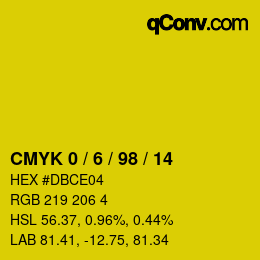 Farbcode: CMYK 0 / 6 / 98 / 14 | qconv.com