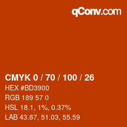 颜色代码: CMYK 0 / 70 / 100 / 26 | qconv.com