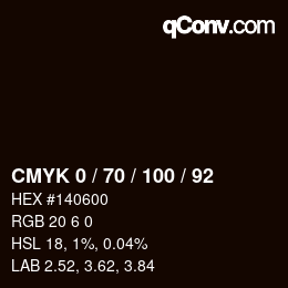 Farbcode: CMYK 0 / 70 / 100 / 92 | qconv.com