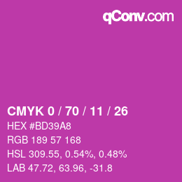 カラーコード: CMYK 0 / 70 / 11 / 26 | qconv.com