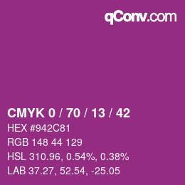 カラーコード: CMYK 0 / 70 / 13 / 42 | qconv.com