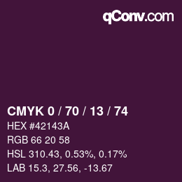 カラーコード: CMYK 0 / 70 / 13 / 74 | qconv.com