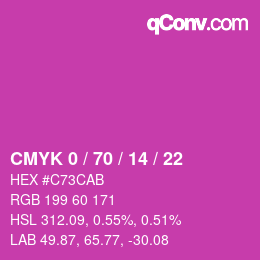 カラーコード: CMYK 0 / 70 / 14 / 22 | qconv.com