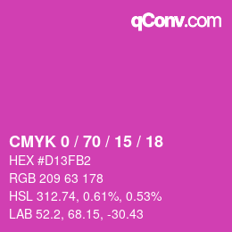 カラーコード: CMYK 0 / 70 / 15 / 18 | qconv.com