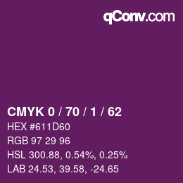 カラーコード: CMYK 0 / 70 / 1 / 62 | qconv.com