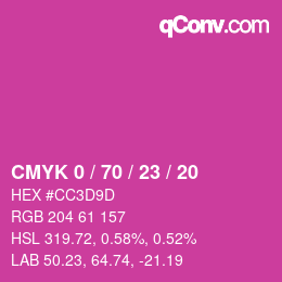 カラーコード: CMYK 0 / 70 / 23 / 20 | qconv.com